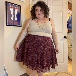 Old Navy Burgundy Floral Midi Skirt 3X 4X